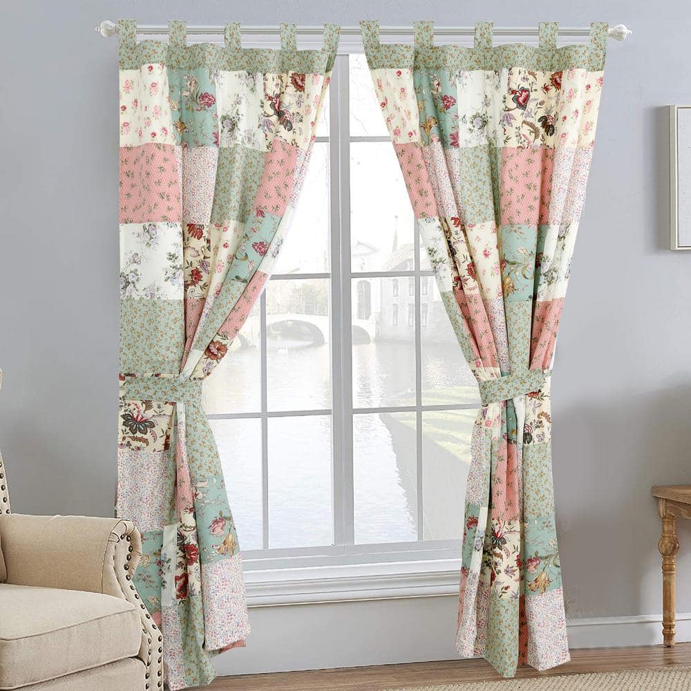 Floral Vine Country Cottage Flower Garden Patchwork Straight Multi-Color Rod Pocket Window Curtain Panel/Drapes 2 Piece
