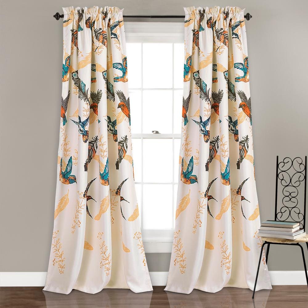 Bird Breeze Multi 52 in. W x 95 in. L Light Filtering Curtain Panels (Set of 2)