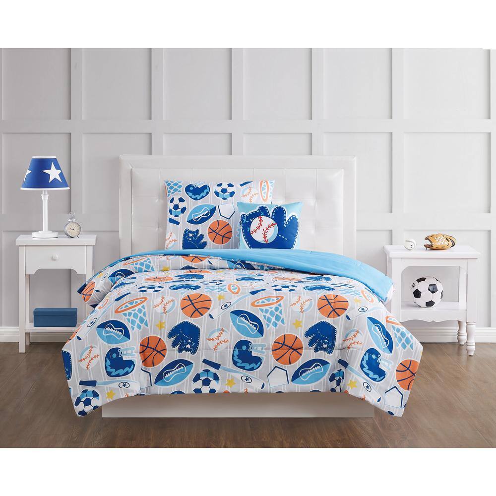 All Star 3-Piece Blue Twin Microfiber Comforter Set