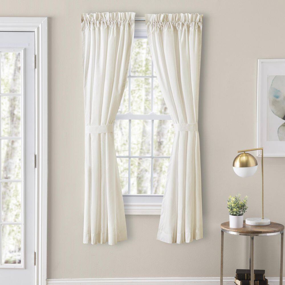 Classic Natural Polyester/Cotton 80 in. W x 54 in. L Rod Pocket Sheer Tailored Curtain Pair with Ties