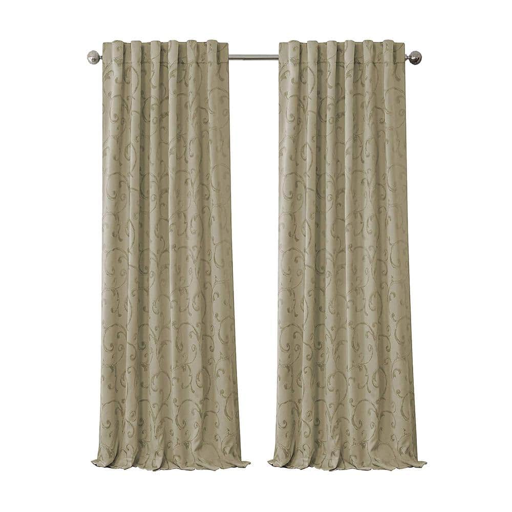 Natural Jacquard Blackout Curtain – 52 in. W x 84 in. L