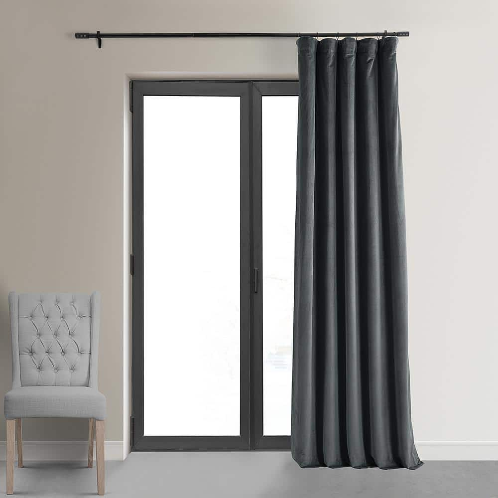 Natural Grey Velvet Rod Pocket Blackout Curtain – 50 in. W x 96 in. L (1 Panel)