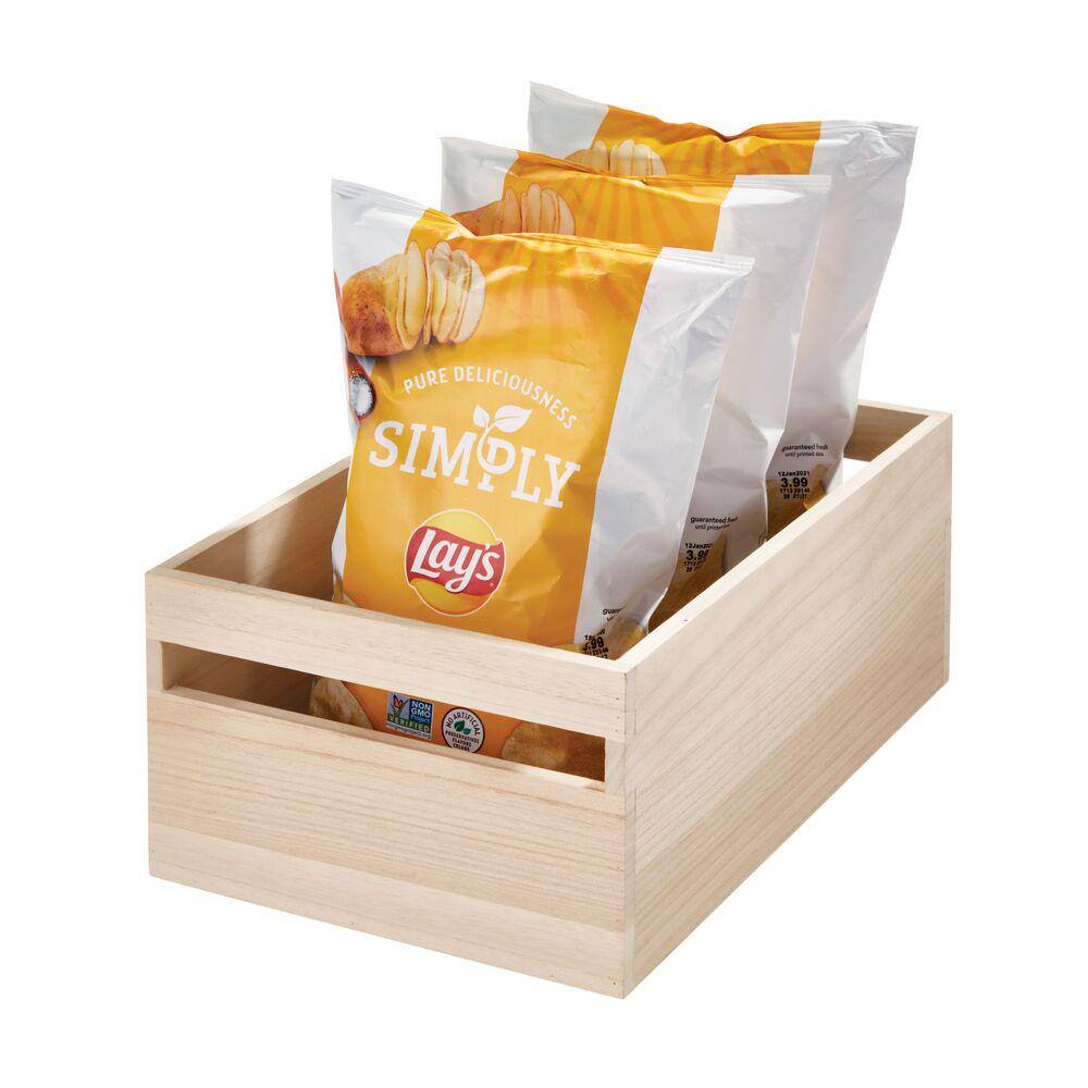 Natural EcoWood Natural Paulownia Wood Storage Bin with Handles, 15 in. x 10 in. x 6 in.