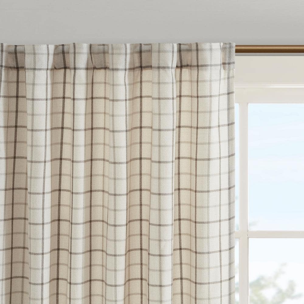 Salford Natural 50 in. W x 95 in. L Plaid Rod Pocket and Back Tab Curtain with Fleece Lining (Single Panel)