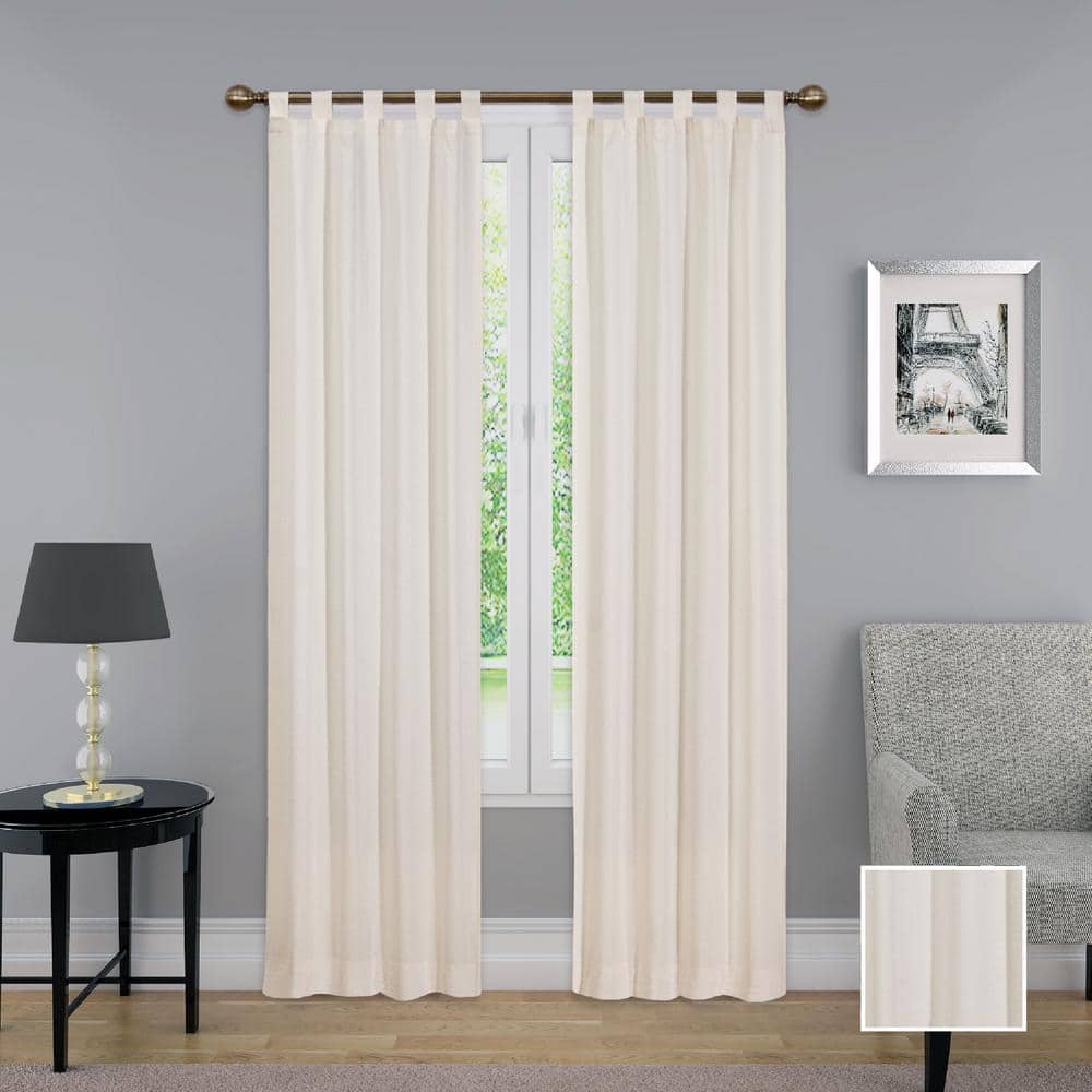 Montana Natural Solid Polyester/Cotton Blend 60 in. W x 63 in. L Light Filtering Pair Tab Top Curtain Panel