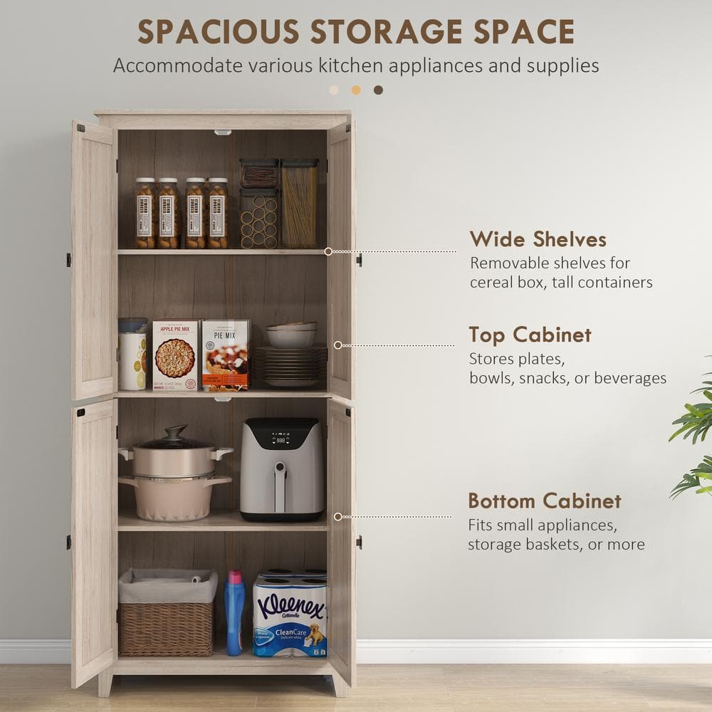 72 in. Wood Freestanding Kitchen Pantry Organizer with 4-Tiers and Adjustable Shelves in Natural