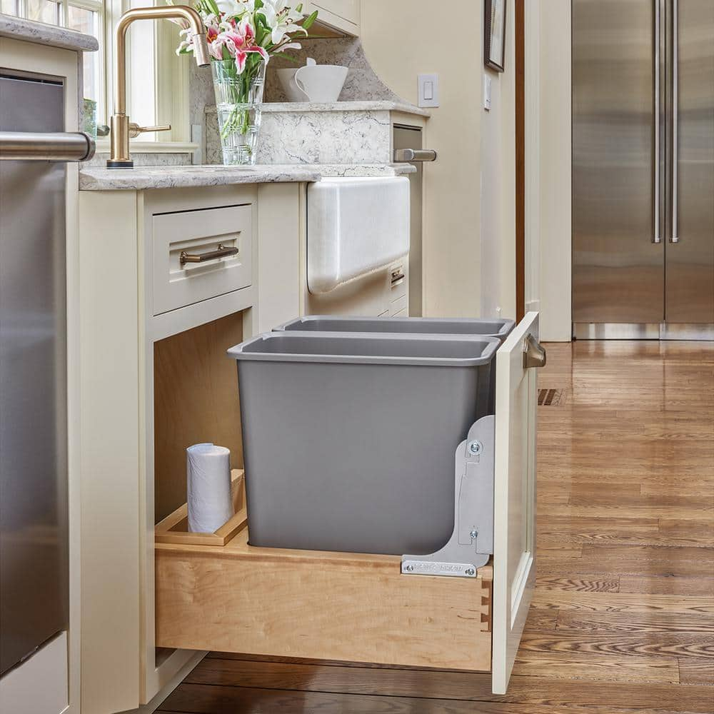 Gray Double Pull Out Bottom Mount Trash Can 35 Qt