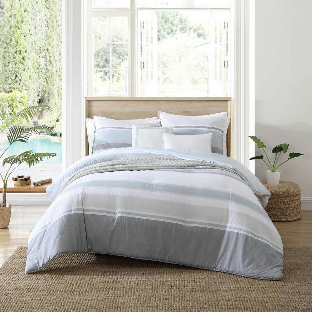 Eastport 5-Piece Blue Striped Cotton King Comforter Bonus Set