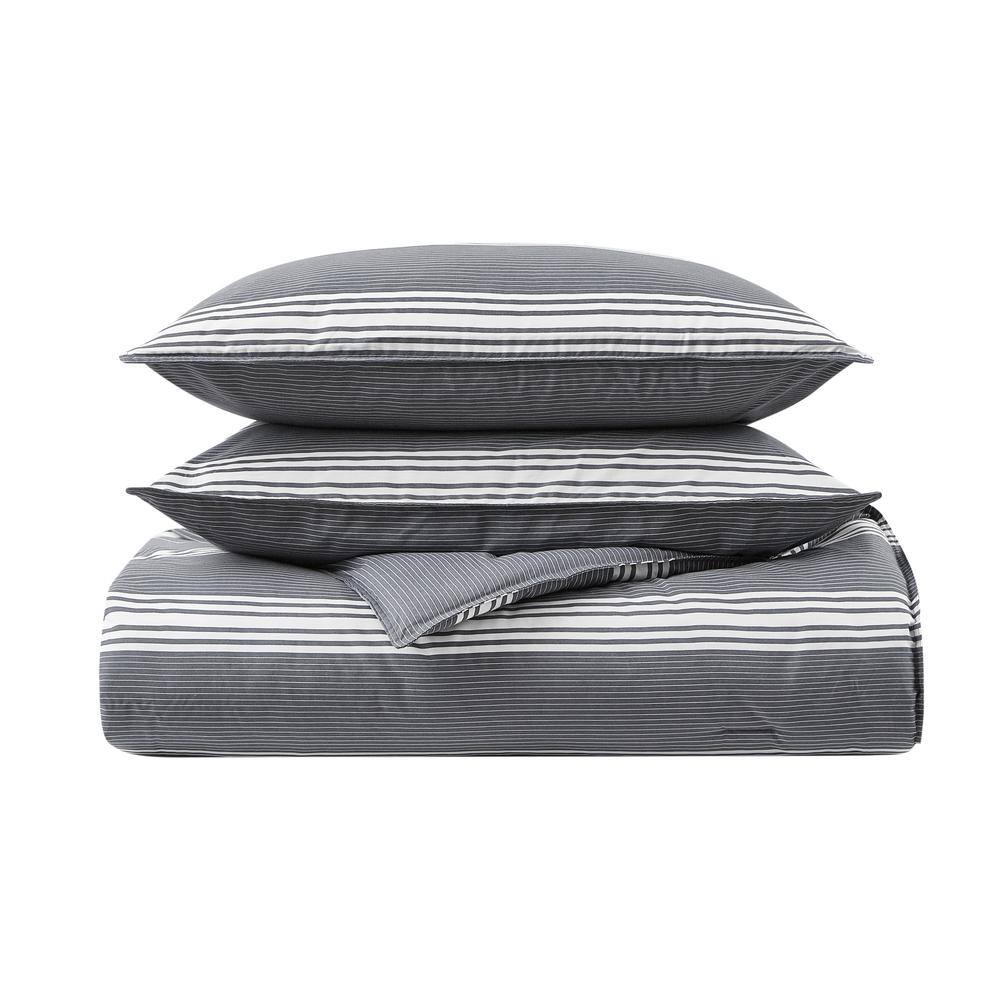 Craver 3-Piece Charcoal Gray Striped Cotton Full/Queen Comforter Set