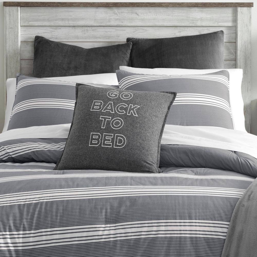 Craver 3-Piece Charcoal Gray Striped Cotton Full/Queen Comforter Set