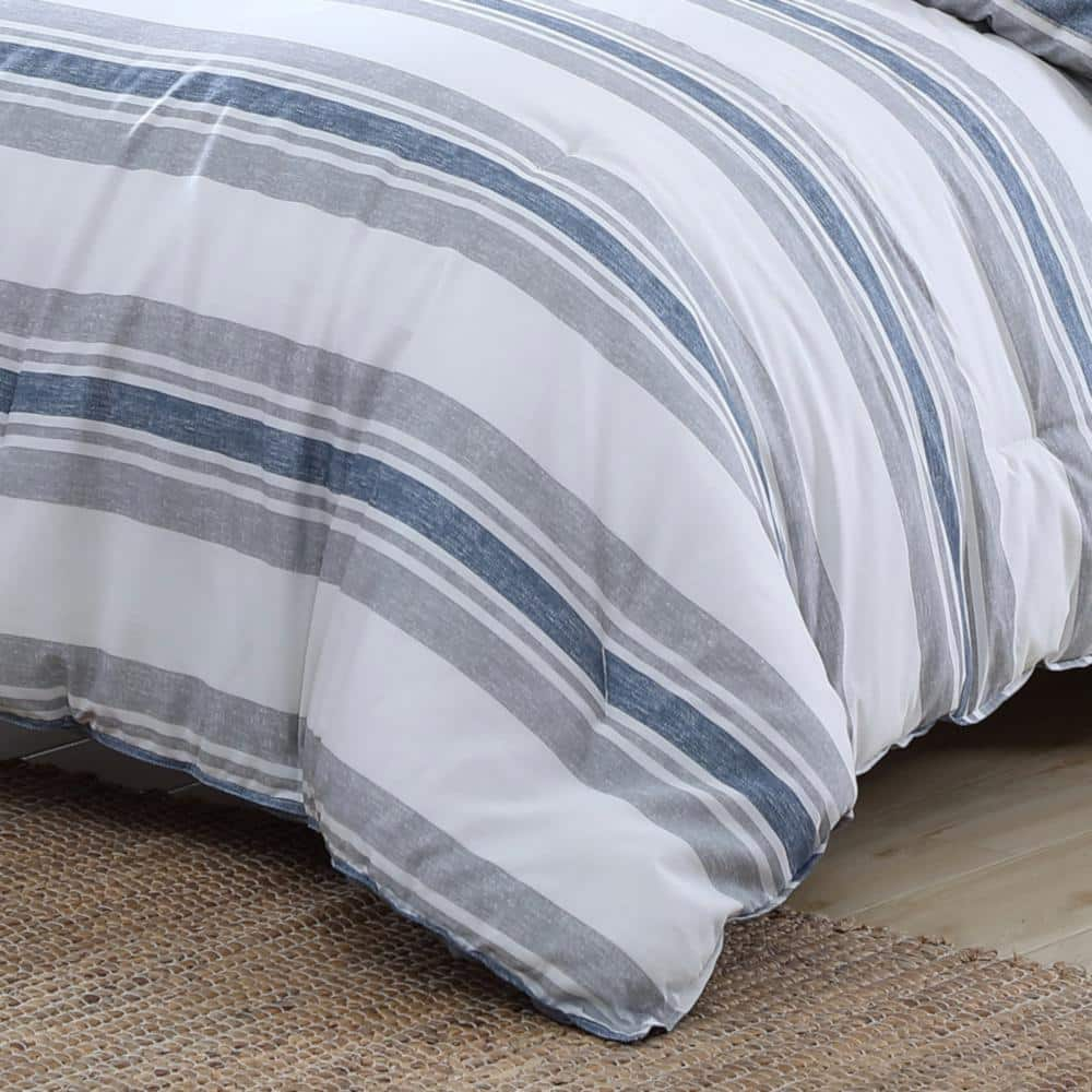 Bay Shore 3-Piece Navy Blue Striped Cotton King Comforter Set