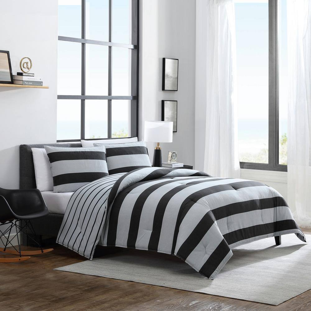 Lawndale 3-Piece Gray Cotton Full/Queen Comforter Set