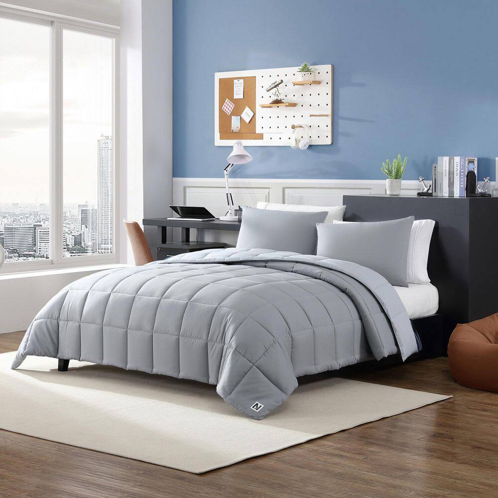 Longdale Solid 3-Piece Gray Microfiber Full/Queen Comforter Set