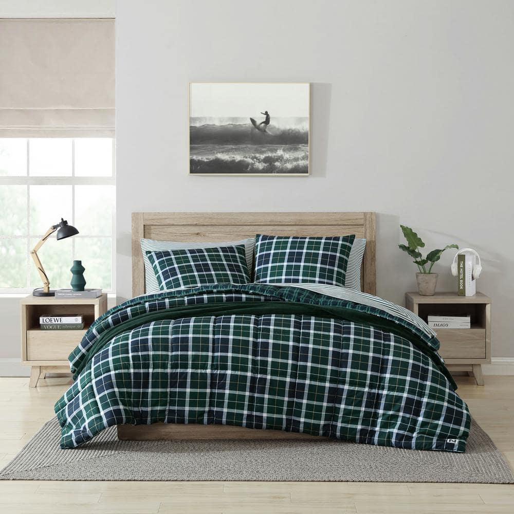 Northsail Plaid 3-Pcs Blue/Green Reversible Microfiber King Comforter Set