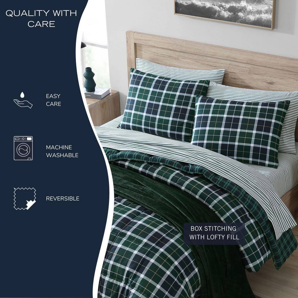 Northsail Plaid 3-Pcs Blue/Green Reversible Microfiber King Comforter Set