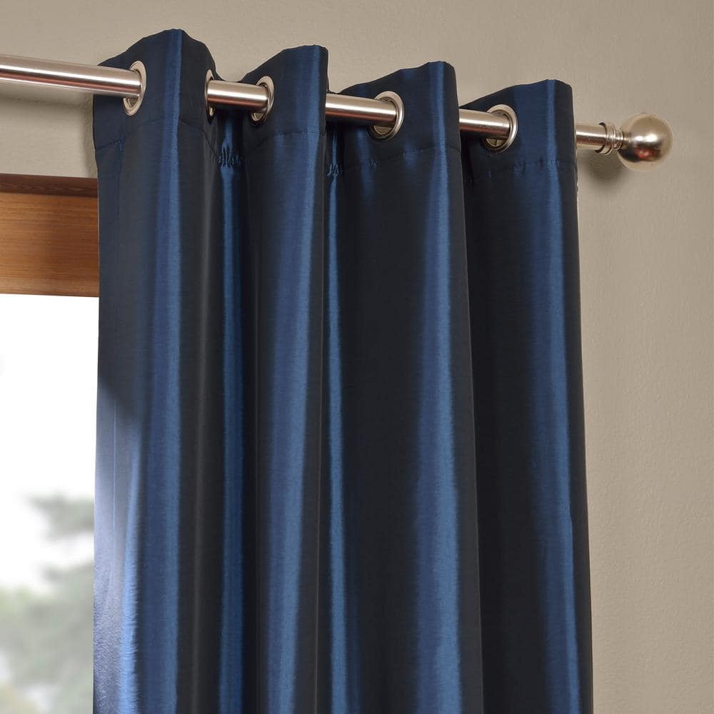 Navy Blue Faux Silk Grommet Blackout Curtain – 50 in. W x 84 in. L (1 Panel)