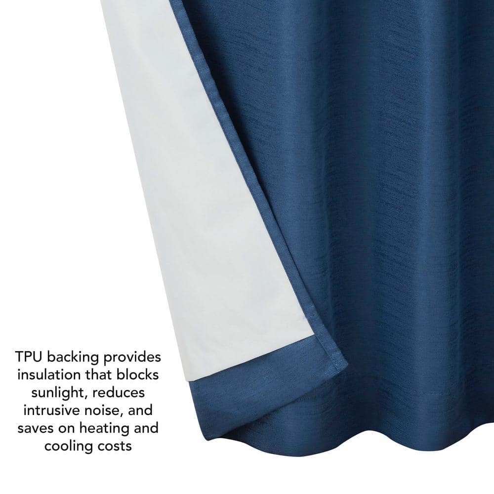 Tobie Navy Jacquard Polyester 38 in. W x 84 in. L Back Tab Blackout Curtain (2-Panels with 2-Tiebacks)