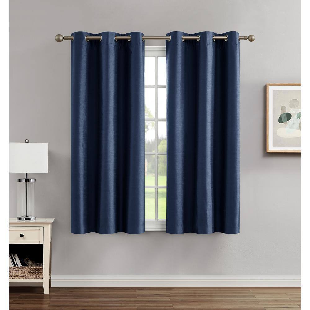 Brea Navy 38 in. W x 63 in. L Grommet Blackout Tiebacks Curtain (2-Panels and 2-Tiebacks)