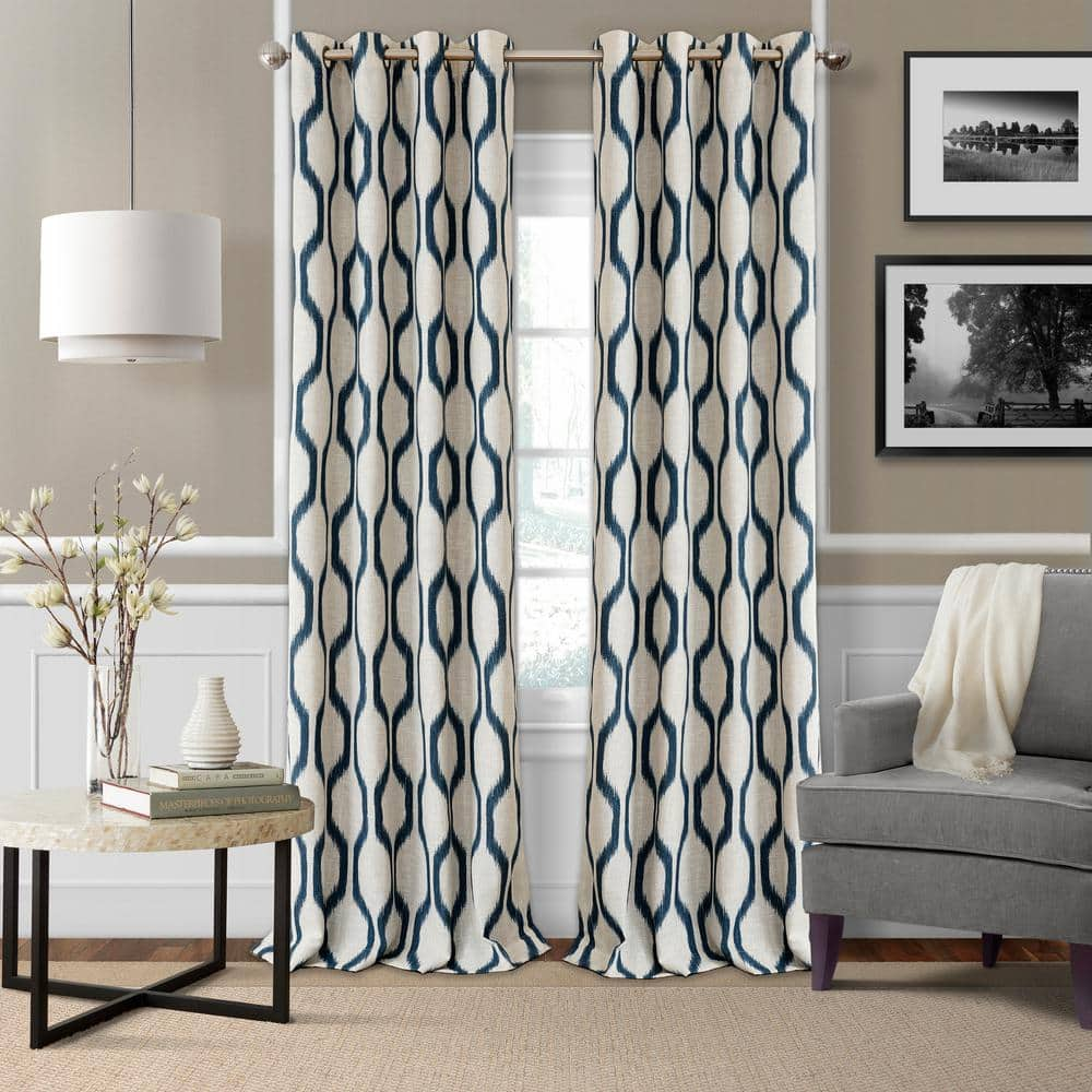 Navy Ikat Blackout Curtain – 52 in. W x 84 in. L