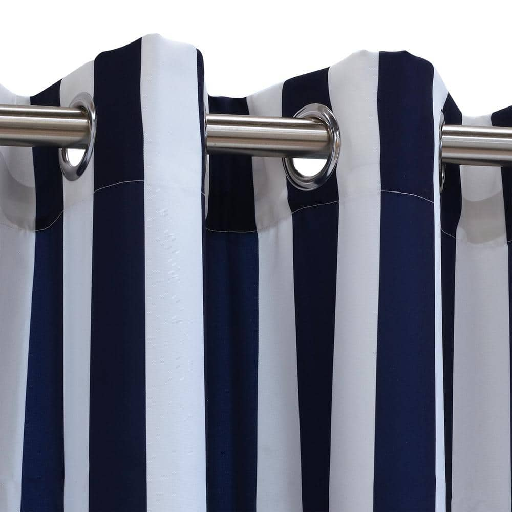 Navy Striped Grommet Room Darkening Curtain – 50 in. W x 96 in. L