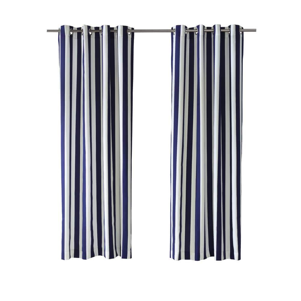 Navy Striped Grommet Room Darkening Curtain – 50 in. W x 96 in. L