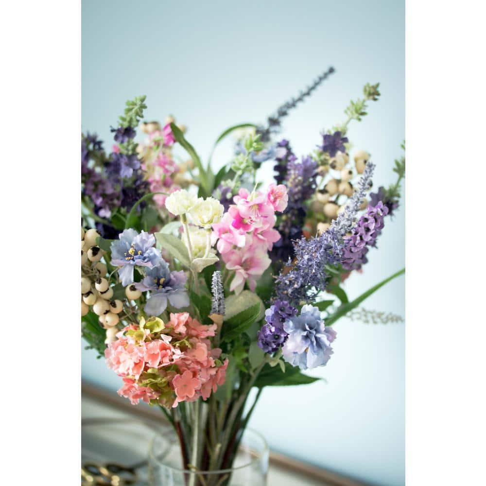 16 in. Artificial H Assorted Lavender and Hydrangea Silk Flower Arrangement