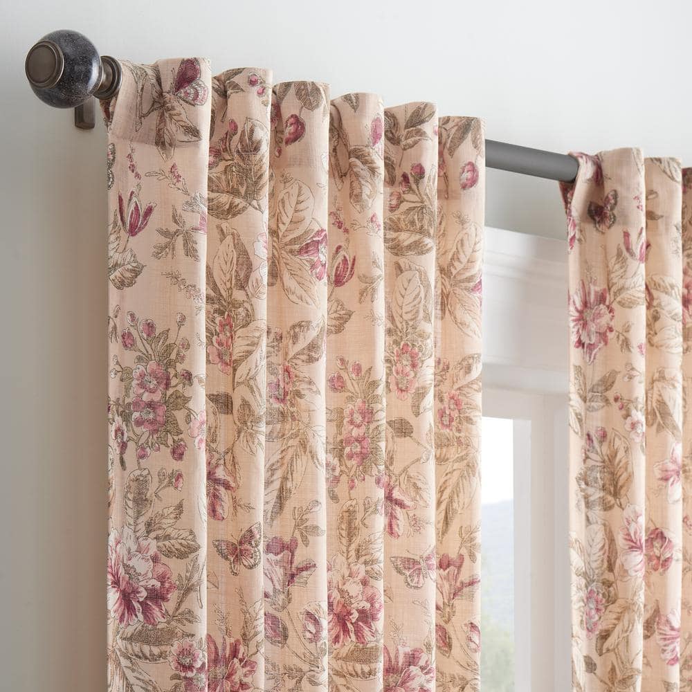 Porch Pavillion Antique Floral Pattern Cotton 50 in. W x 84 in. L Sheer Single Rod Pocket Back Tab Curtain Panel