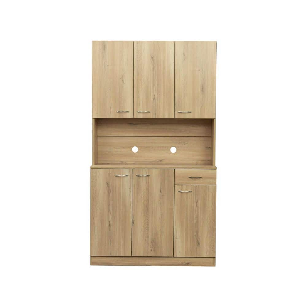 70.87 in. Oak Wood Pantry Organizer Tall Wardrobe and Kitchen Cabinet with 6-Doors 1-Open Shelves and 1-Drawer