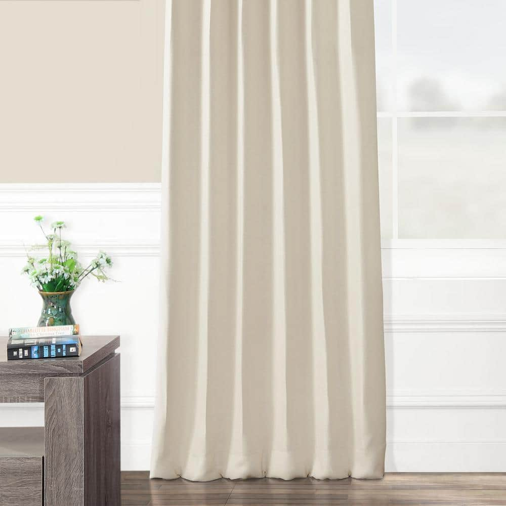 Oat Cream Textured Bellino Room Darkening Curtain – 50 in. W x 108 in. L Rod Pocket with Back Tab Single Curtain Panel