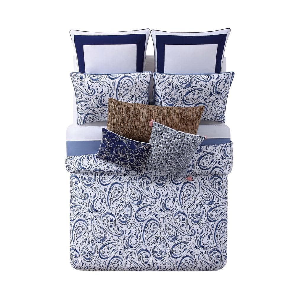 Indienne 3-Piece Blue and White King Comforter Set