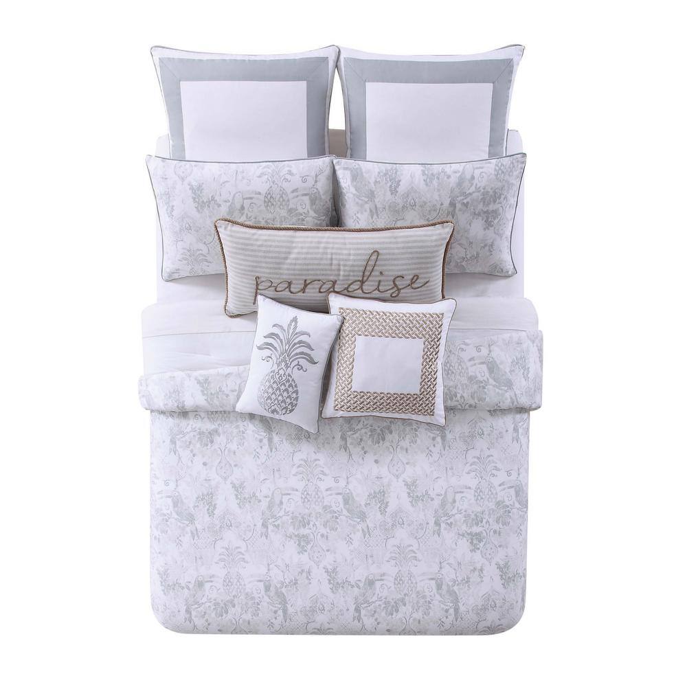 Tropical Plantation 3-Piece Grey King Comforter Set