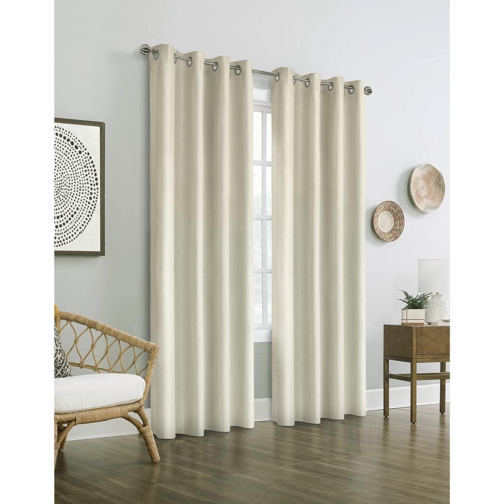 Vigo Off-White Polyester Textured 52 in. W x 95 in. L Grommet Indoor Blackout Curtain (Single Panel)