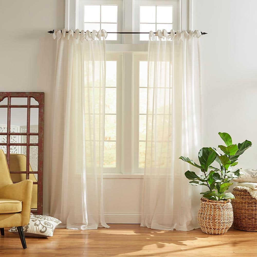 Vienna Off-White Solid Poly-Linen 52(in)X84(in) Tie Top Sheer Curtain Panel