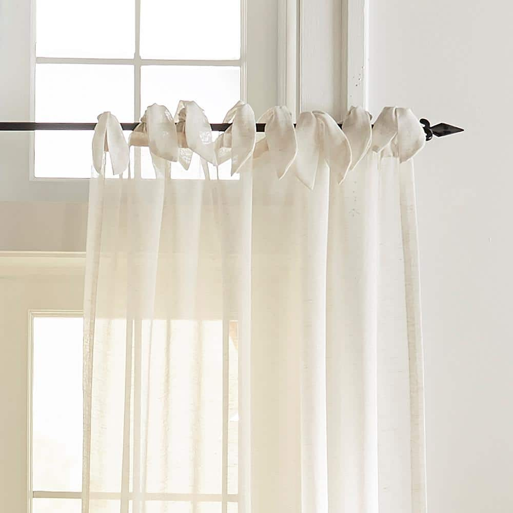 Vienna Off-White Solid Poly-Linen 52(in)X84(in) Tie Top Sheer Curtain Panel