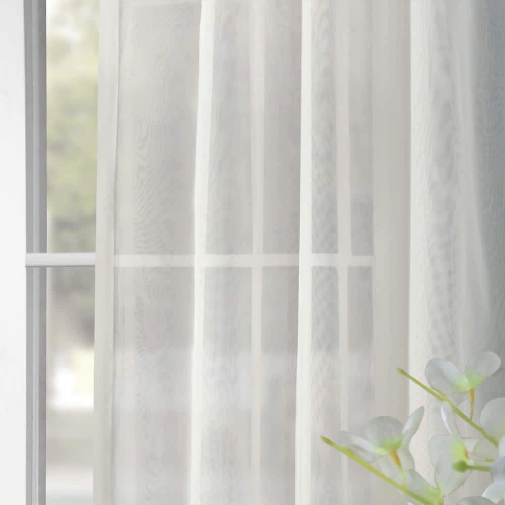 Off White Solid Double Layered Rod Pocket Sheer Curtain – 50 in. W x 108 in. L (1 Panel)