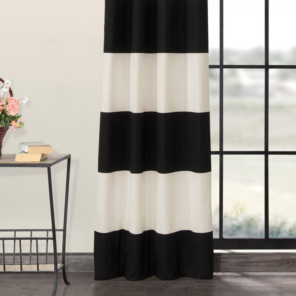 Onyx Black and Off White Striped Grommet Room Darkening Curtain – 50 in. W x 108 in. L (1 Panel)