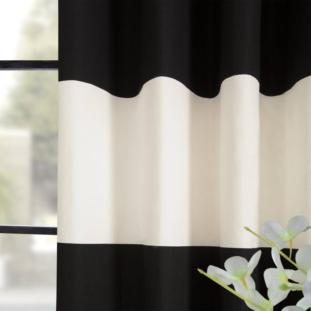 Onyx Black and Off White Striped Grommet Room Darkening Curtain – 50 in. W x 108 in. L (1 Panel)