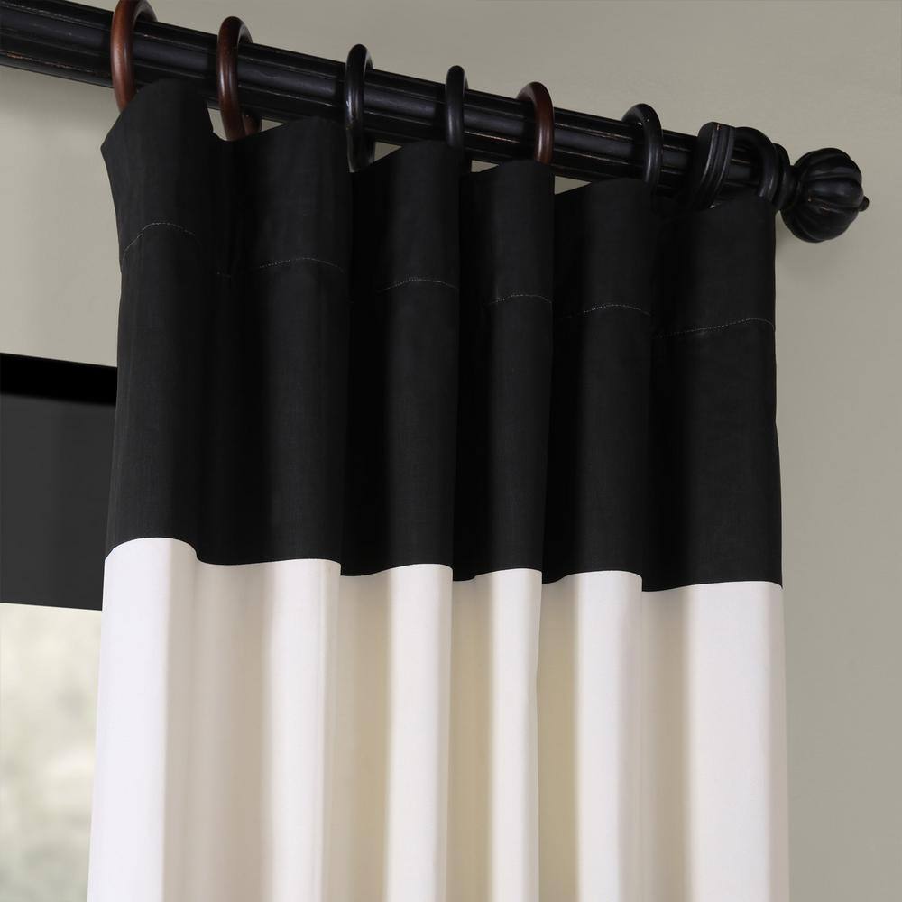 Onyx Black and Off White Striped Rod Pocket Room Darkening Curtain – 50 in. W x 120 in. L (1 Panel)