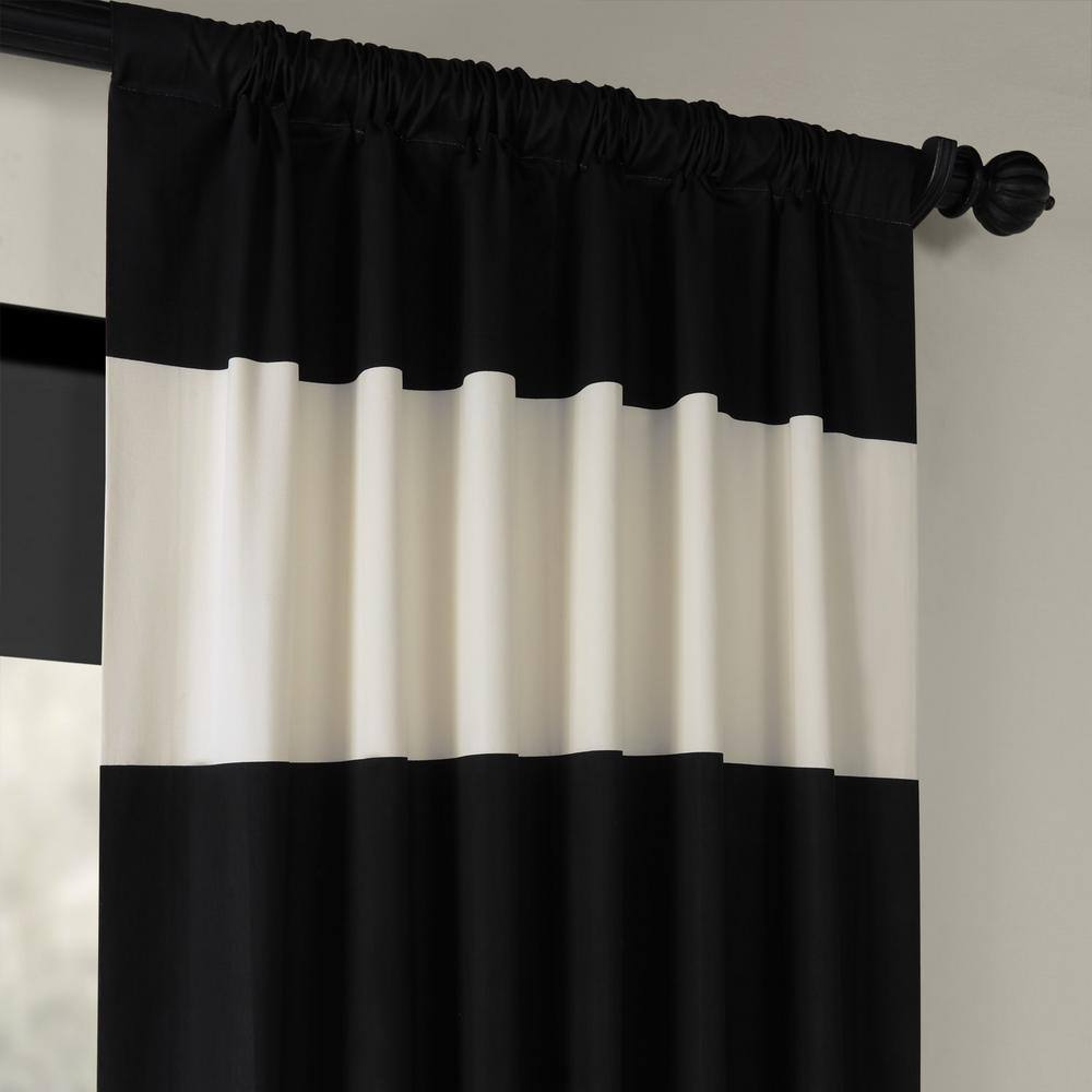 Onyx Black and Off White Striped Rod Pocket Room Darkening Curtain – 50 in. W x 120 in. L (1 Panel)