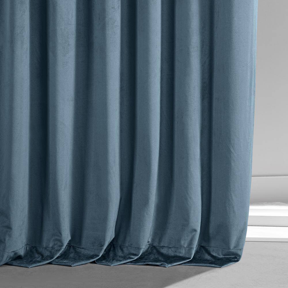 Signature Oxford Blue Plush Velvet Hotel Blackout Rod Pocket Curtain – 50 in. W x 96 in. L (1 Panel)