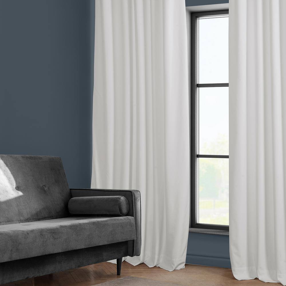 Pillow White Velvet Rod Pocket Room Darkening Curtain – 50 in. W x 108 in. L Single Panel Window Velvet Curtain