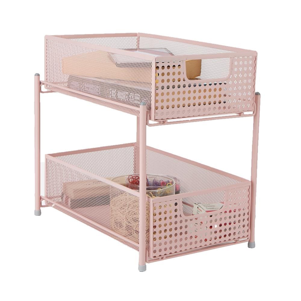 2-Shelf Pink Metal Accessory Organizer Supply Storage 8 in. L x 12.5 in. W x 11.25 in. H