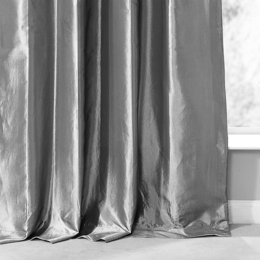 Platinum Ruched Solid Faux Silk Room Darkening Curtain – 50 in. W x 96 in. L Single Window Panel