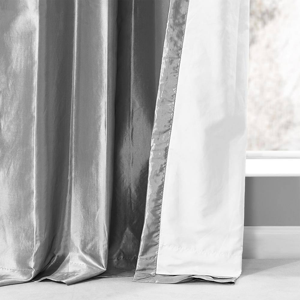 Platinum Ruched Solid Faux Silk Room Darkening Curtain – 50 in. W x 96 in. L Single Window Panel