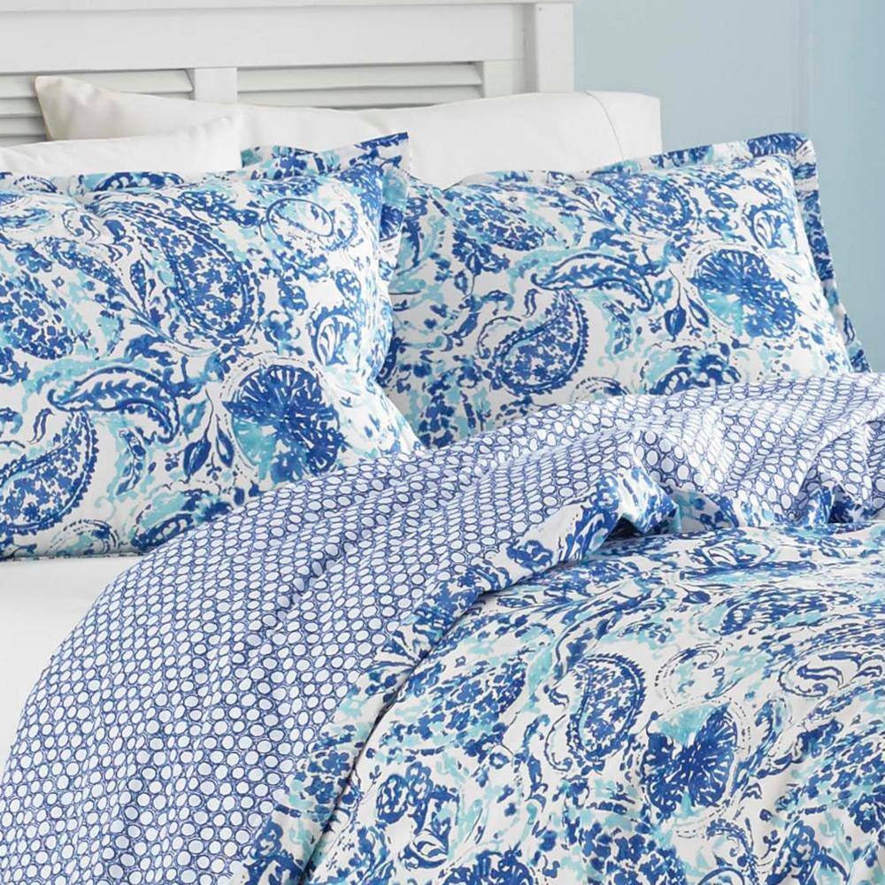 Brooke 3-Piece Blue Paisley Cotton Full/Queen Comforter Set