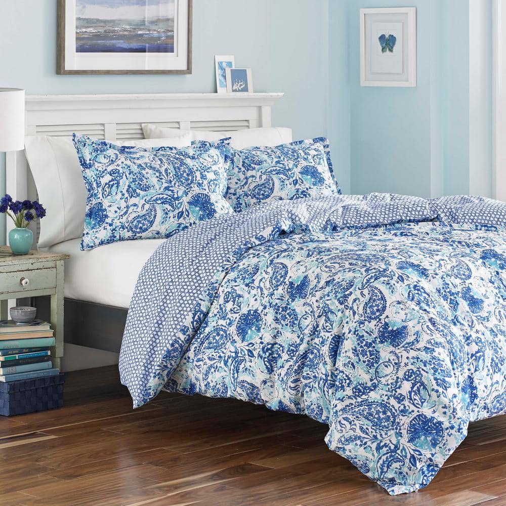 Brooke 3-Piece Blue Paisley Cotton Full/Queen Comforter Set