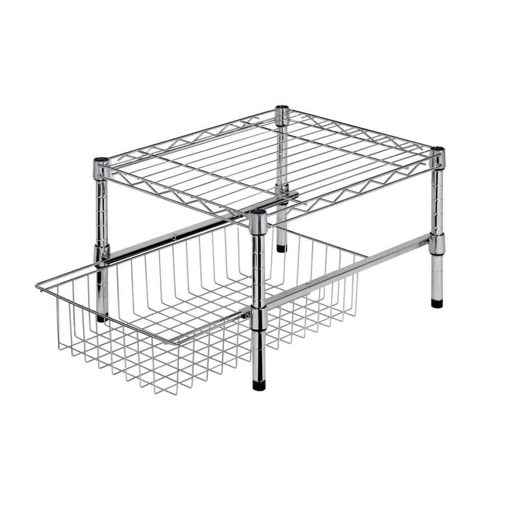 11 in. H x 15 in. W x 18 in. D Adjustable Steel Shelf with Basket Cabinet Organizer in Chrome