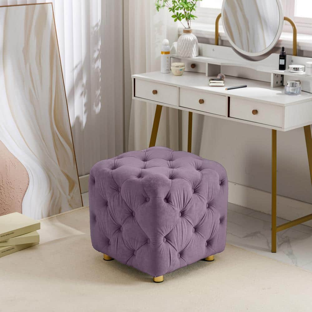 1-Shelf Purple Pantry Organizer with Purple Velvet Upholstered Ottoman, Foot Stool for Bedroom