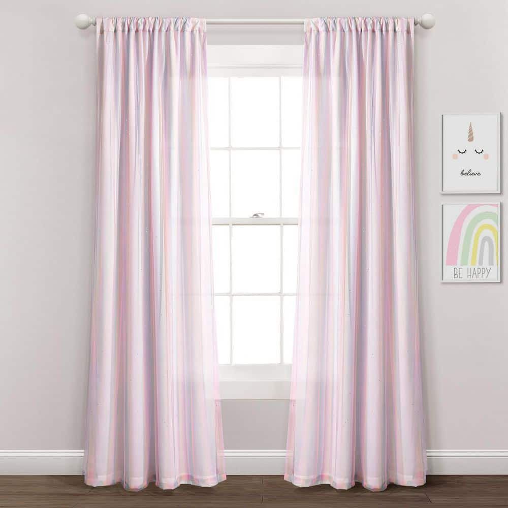 Rainbow 38 in. W x 84 in. L Sheer Rod Pocket With Lining Window Curtain Panel Rainbow/White Single