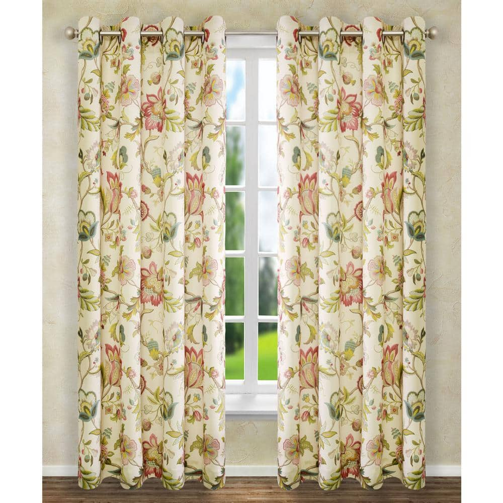 Brissac Red/Pink Floral Grommet Room Darkening Curtain – 50 in. W x 84 in. L